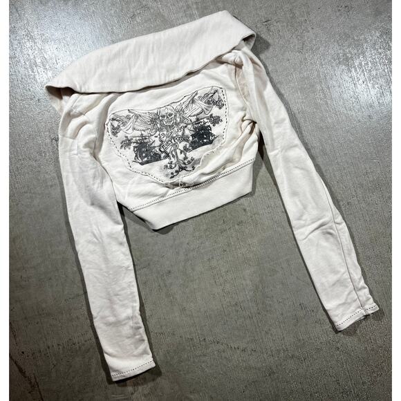 Obey Sweaters - Vintage Y2K Obey Skull Cropped Jacket Women Medium Cream